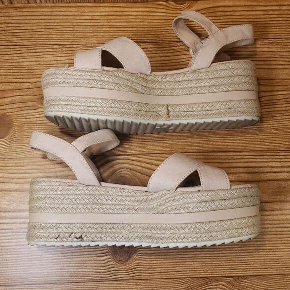 PULL&BEAR Flatform Espadrilles Pale Pink Sandles - Picture 6 of 9